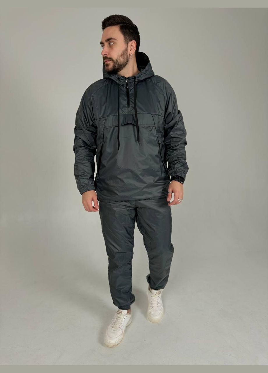 Спортивний костюм з плащівки худі колір графіт No Brand (353848908)