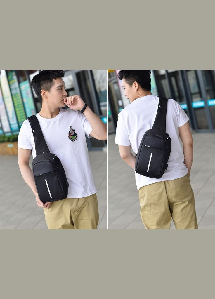 Чоловічий рюкзак через плече з зарядкою USB Kompact Чорний XJXN (330642196)