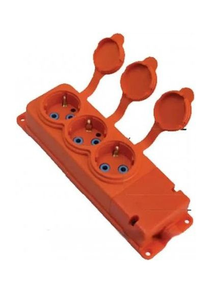 Колодка Horoz 3 розетки 16А 250В каучук, оранжевая с крышкой и заземлением Horoz Electric (336905777)