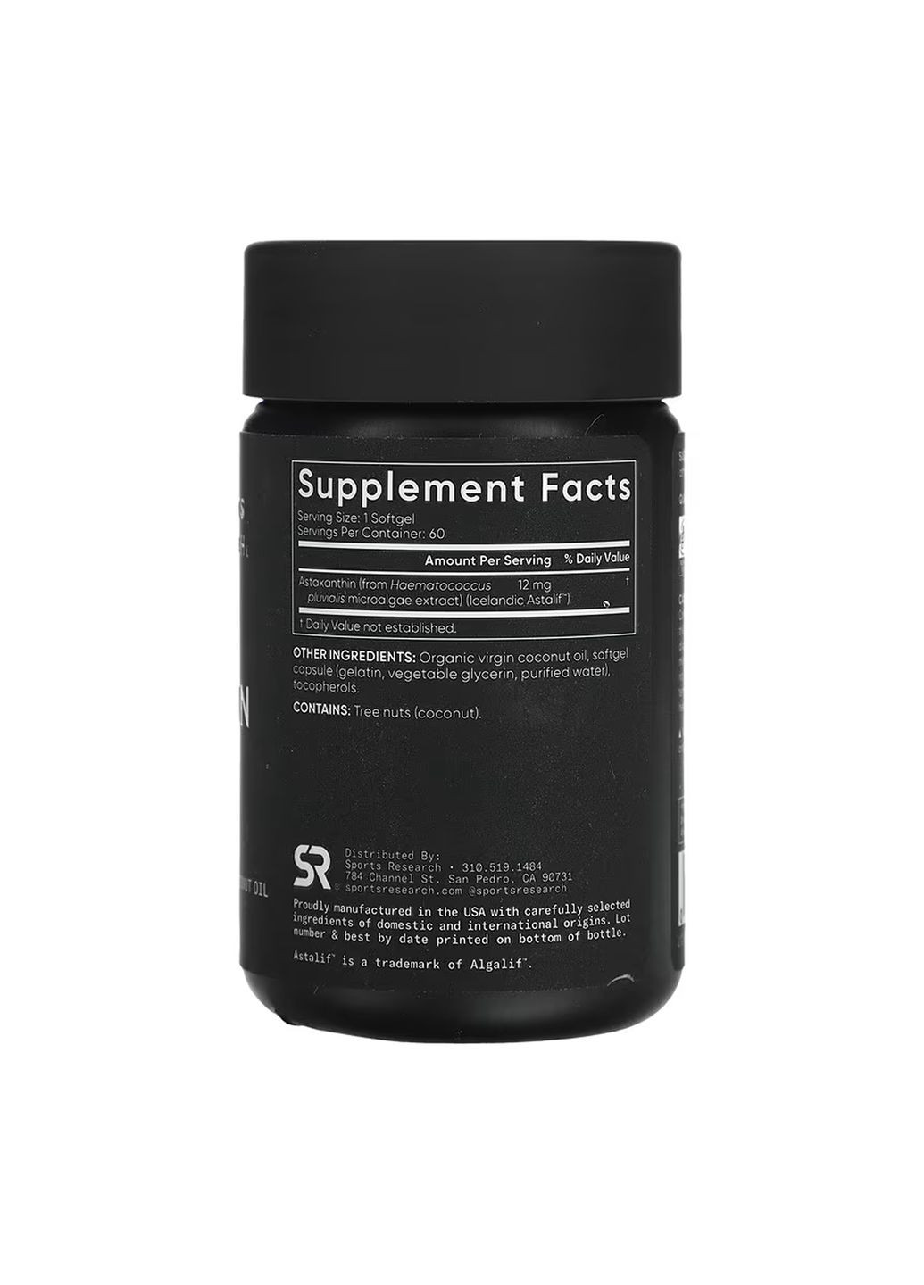 Астаксантин 12мг для здоров'я очей 60 капсул з кокосовою олією Sport Research (367957363)