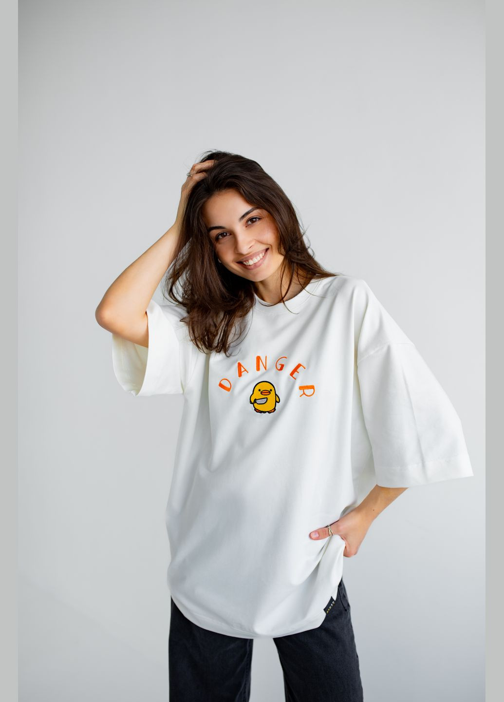 Оверсайз футболка с вышивкой уточки молочная nadiupishou (337990771)