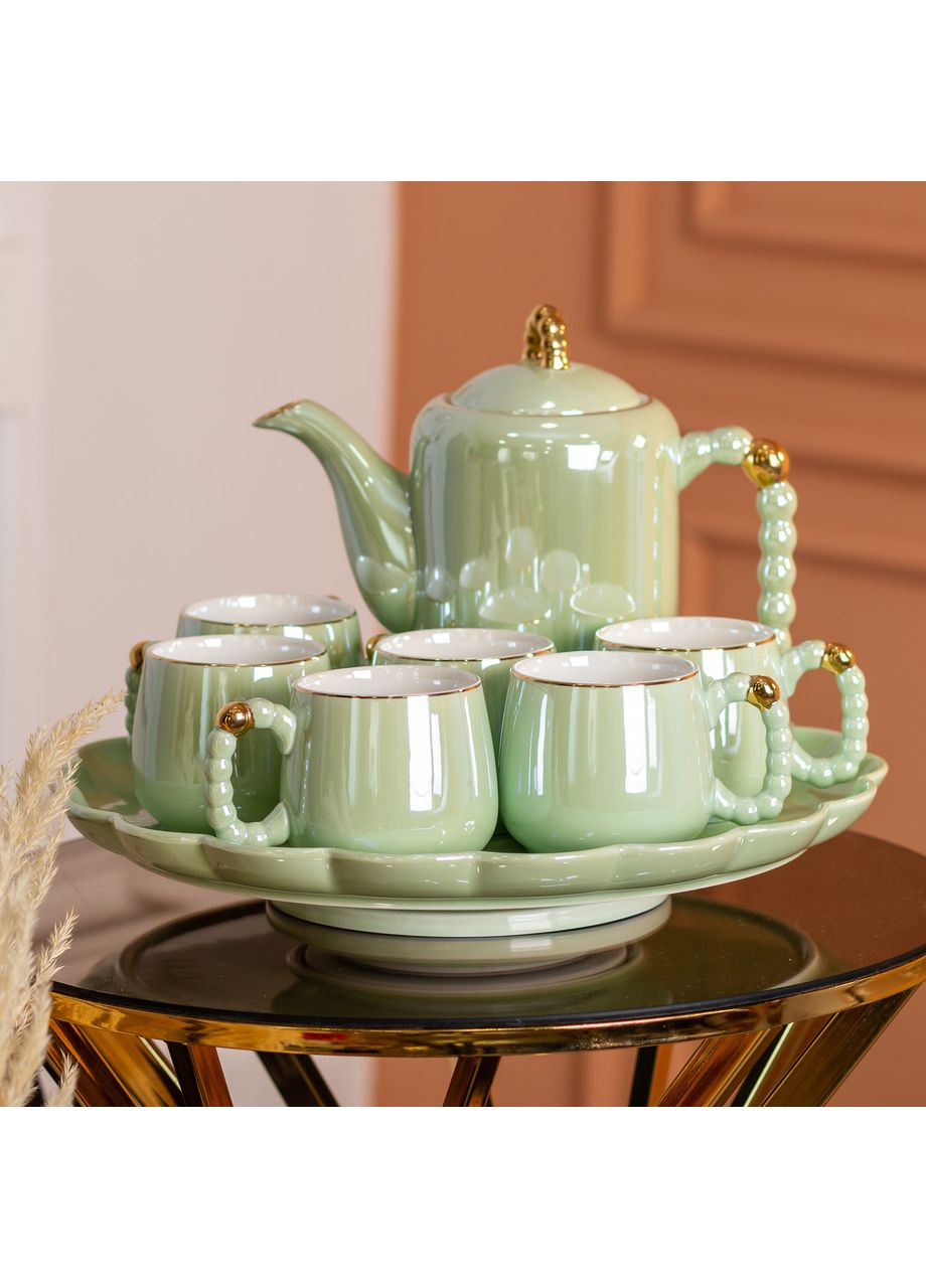 Чайный набор на 6 персон с заварочным чайником, чайником-заварником и керамической подставкой Зеленый Jooki (358706672)