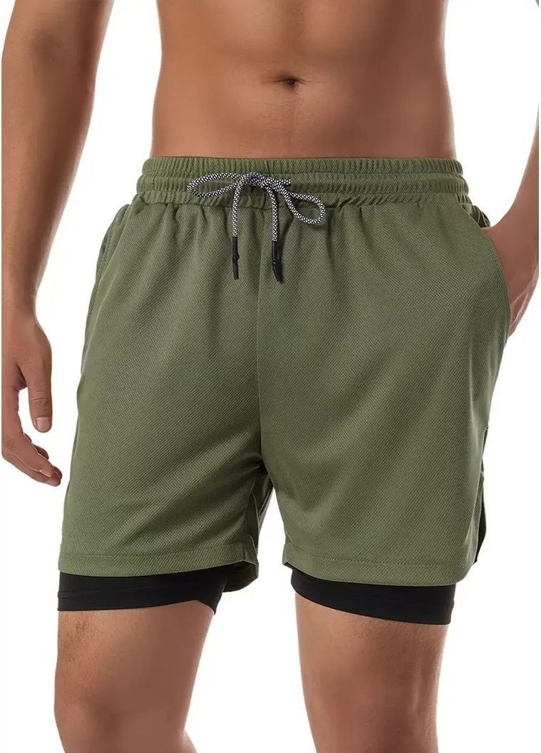 Спортивные мужские шорты-тайтсы 2 в 1 с петелькой для полотенца и карманом для смартфона No Brand (342374353)