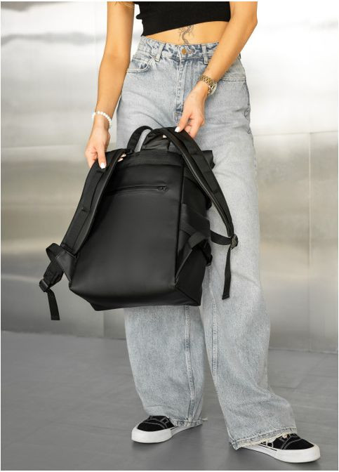 Рюкзак жіночий з екошкіри 20 л міський спортивний з відділенням для ноутбука маленький Чорний 39653 Sambag (355884699)