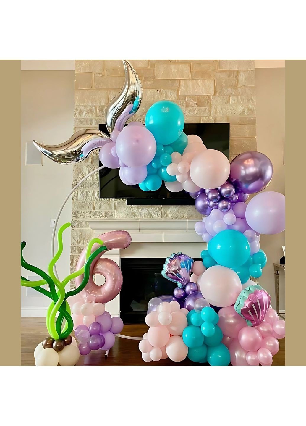 Набір 90 куль для фотозони з цифрою на вибір Казка морського царства Персик і бірюза No Brand (360559606)