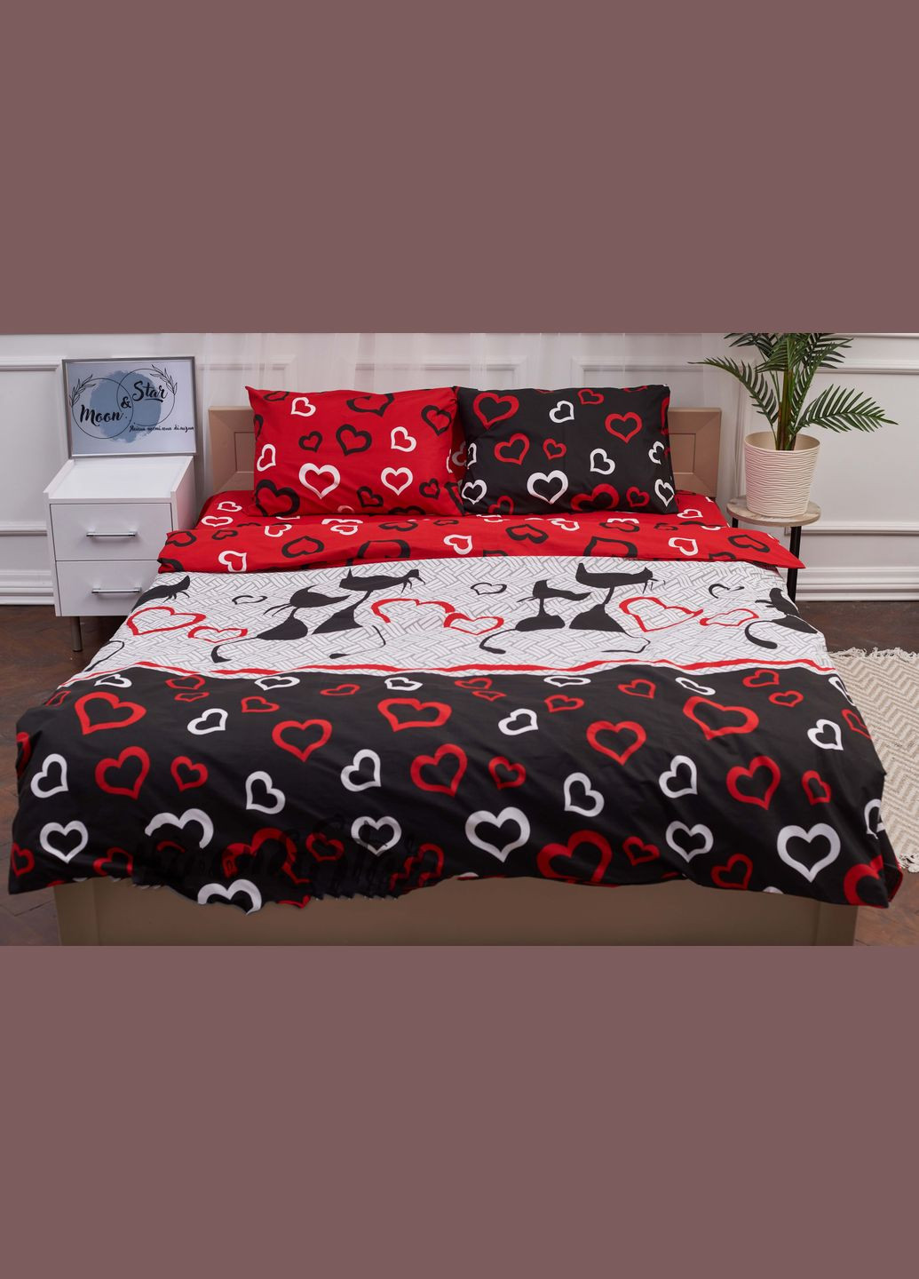 Комплект постельного белья семейный 160х220х2 наволочки 2х50х70 Бязь Gold Люкс (MS-820001179) Moon&Star Love Cats (285717447)