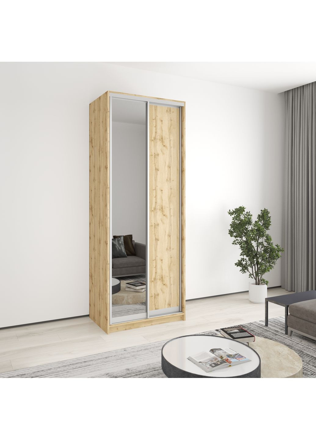 Шкаф-купе двухдверный Уни AL ДСП/Зеркало 90x45x240 см (MBS-3992) MebelStar (359449376)