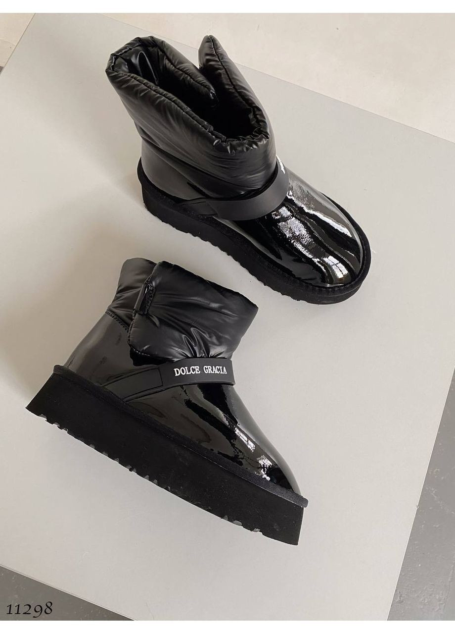 Дутики чорні лаковані No Brand (369628790)