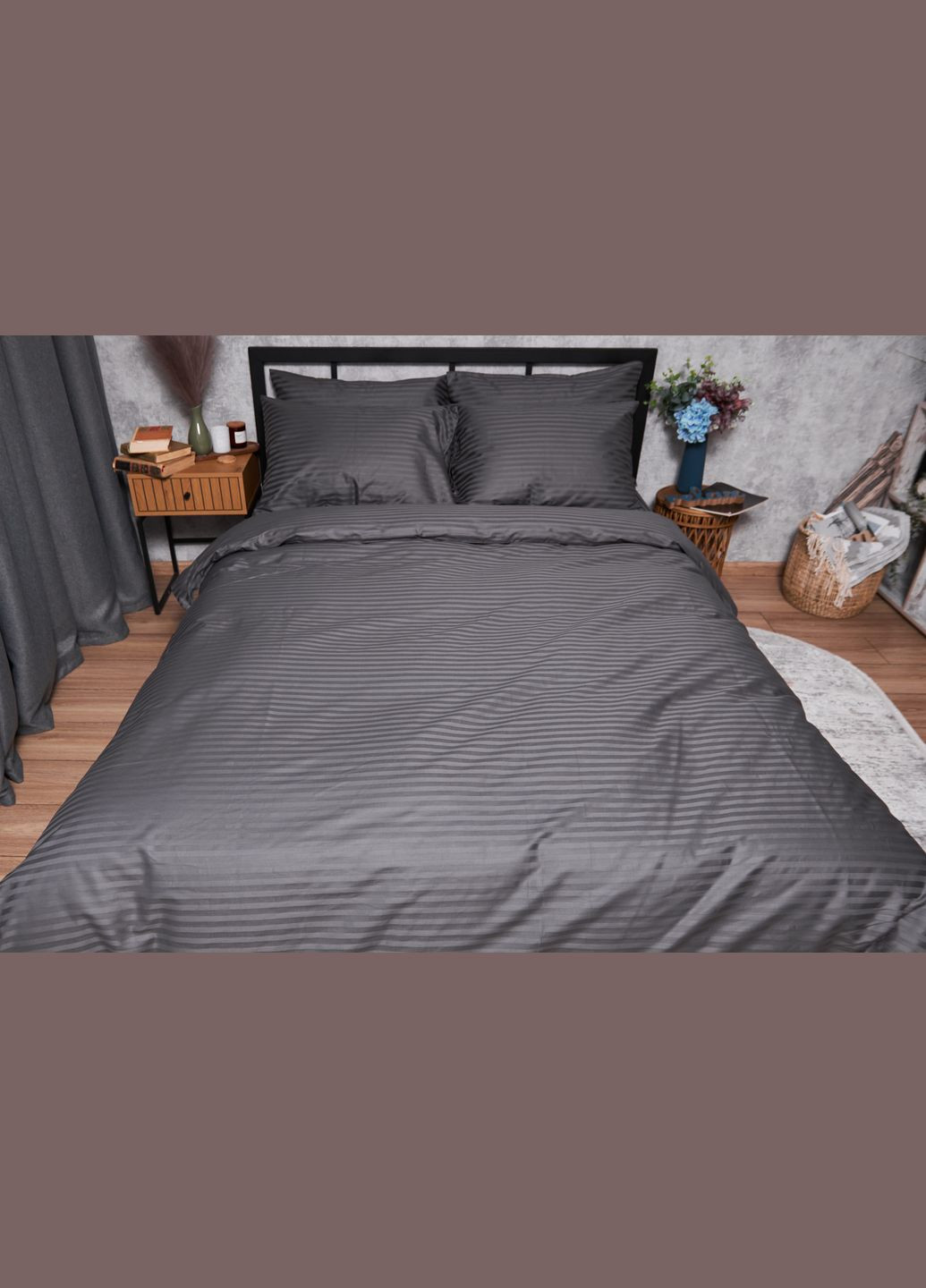 Комплект постільної білизни Satin Stripe сімейний 160х220х2 наволочки 2х40х60 (MS-820003705) Moon&Star Stripe Black (288044173)