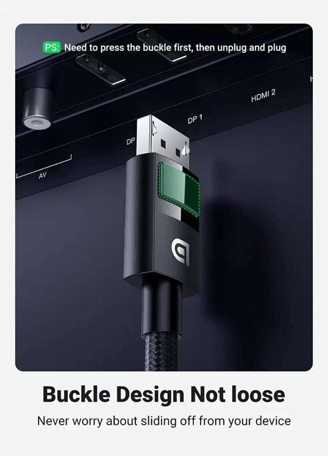 Кабель DisplayPort 8K DP114 DP1.4 Male to Male Plastic Case Braided Cable 2 м Black (80392) Ugreen (307802652)