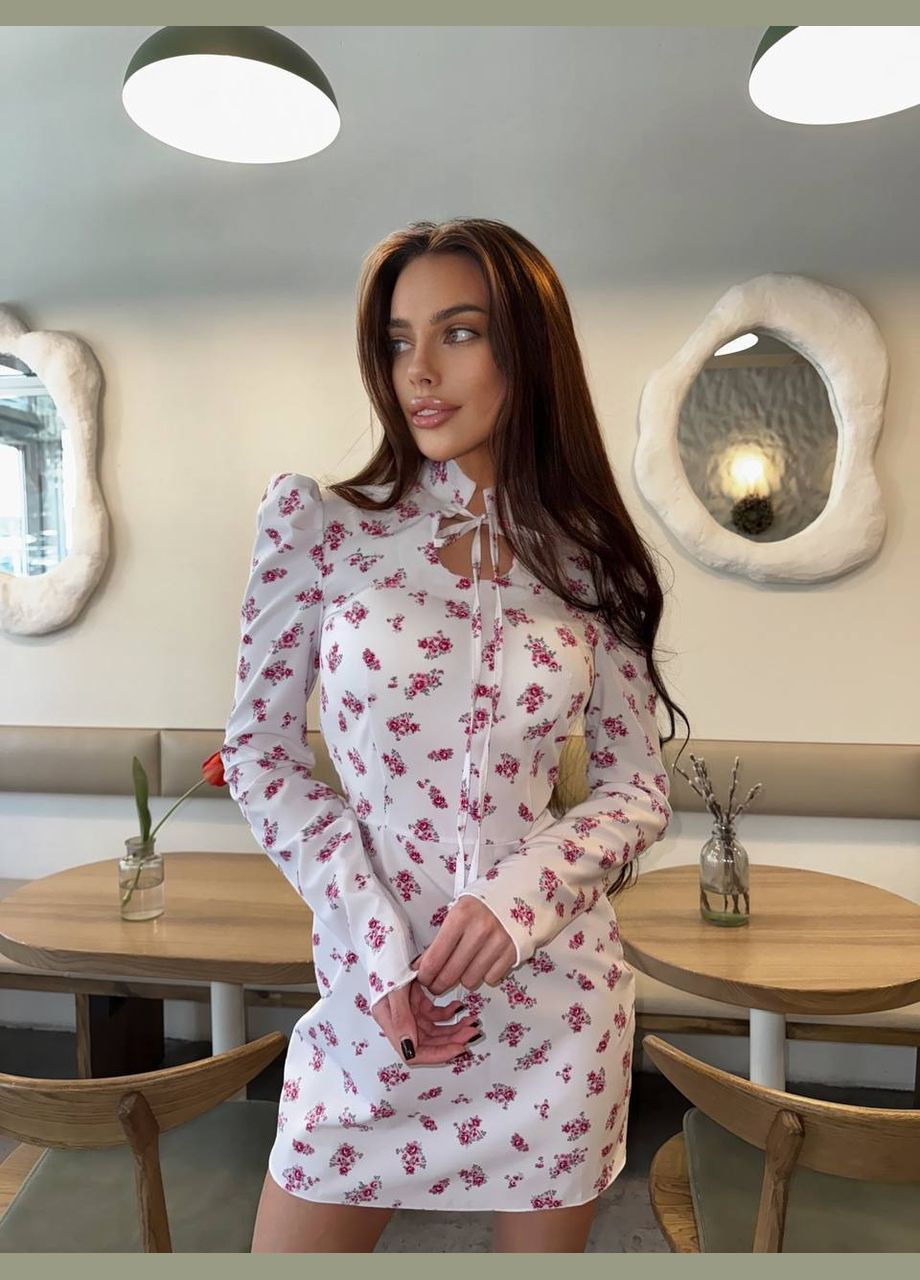 Белое праздничный, повседневный, кэжуал женское платье Україна с цветочным принтом