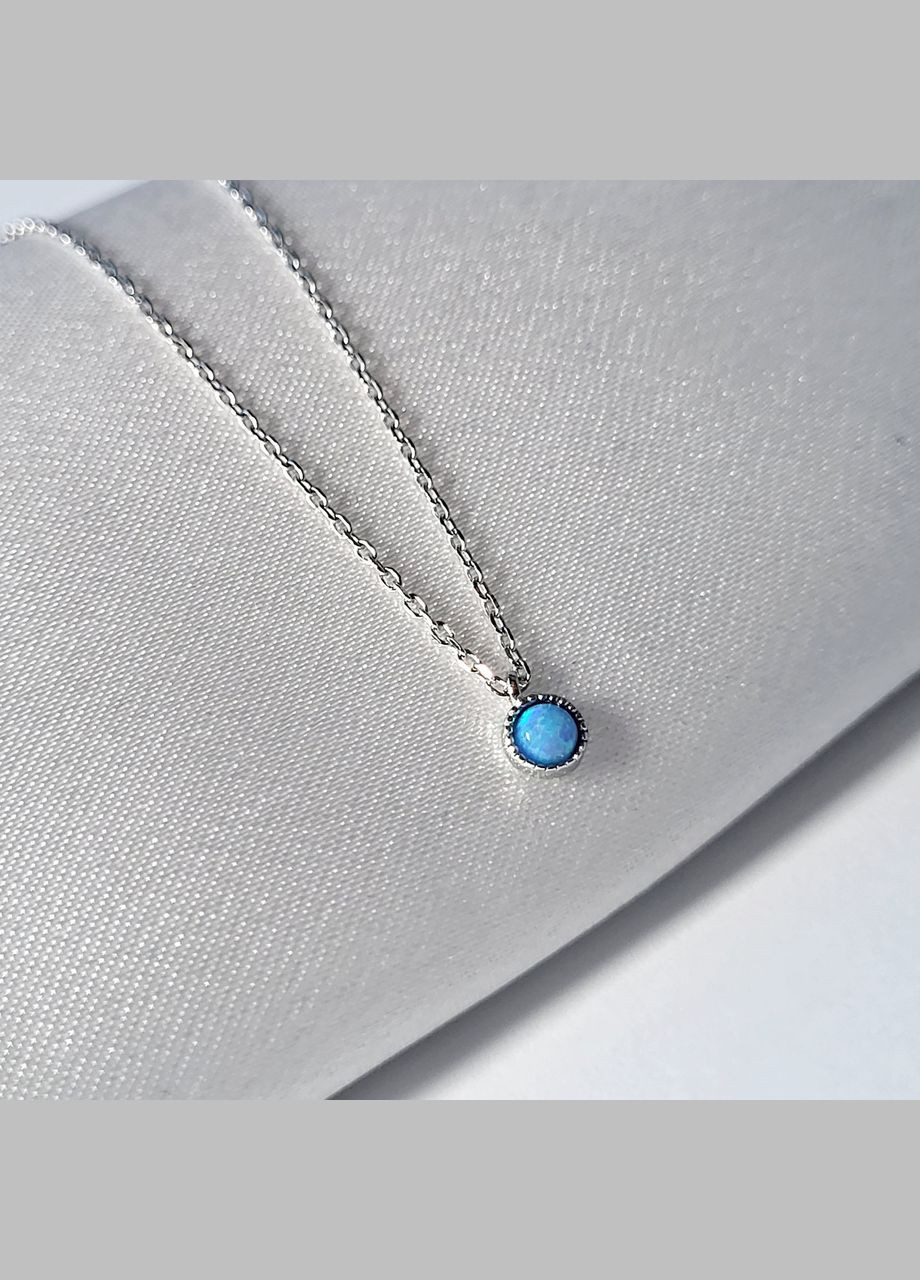 Срібний ланцюжок кольє з підвіскою Коло з блакитним Опалом срібло 925 проби Родоване кл2опг/1008ш до 42 см 1.50г No Brand (306854845)