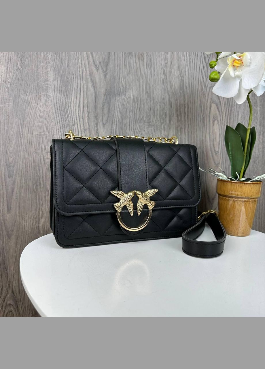 Мини сумочка клатч стеганая с птичками из экокожи черная (sku_1303G) No Brand (330575978)