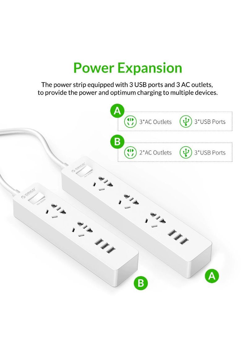 Удлинитель Power Strip XCS3A3U 3 розетки и 3 юбки 1.5 метра Orico (293345920)