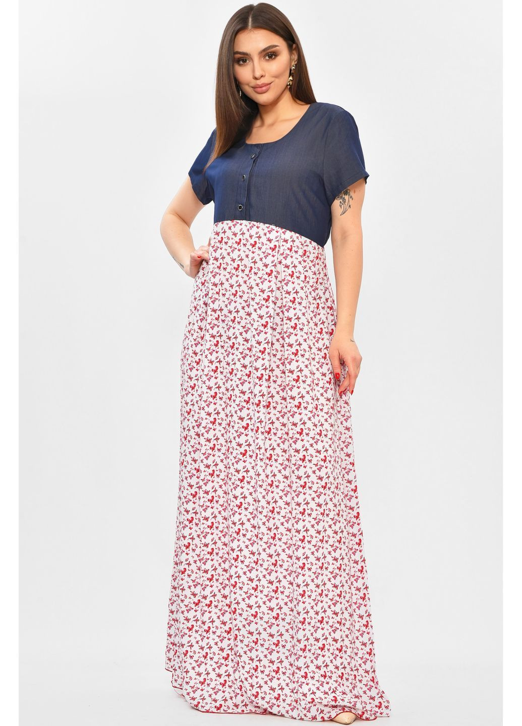 Темно-синя повсякденний сукня жіноча темно-синього кольору з принтом з баскою Let's Shop однотонна