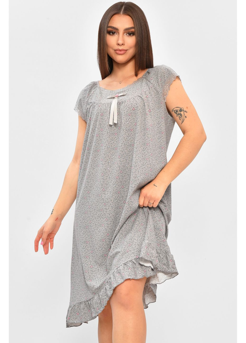 Нічна сорочка жіноча напівбатальна сірого кольору з принтом Let's Shop (362351045)