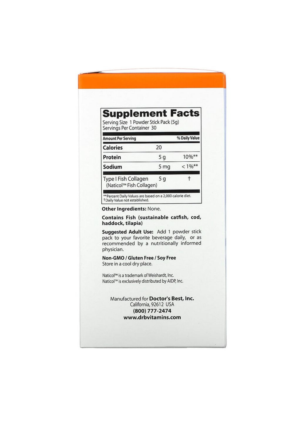 Препарат для суглобів та зв'язок Fish Collagen with Naticol, 30 пакетиків Doctor's Best (294926318)