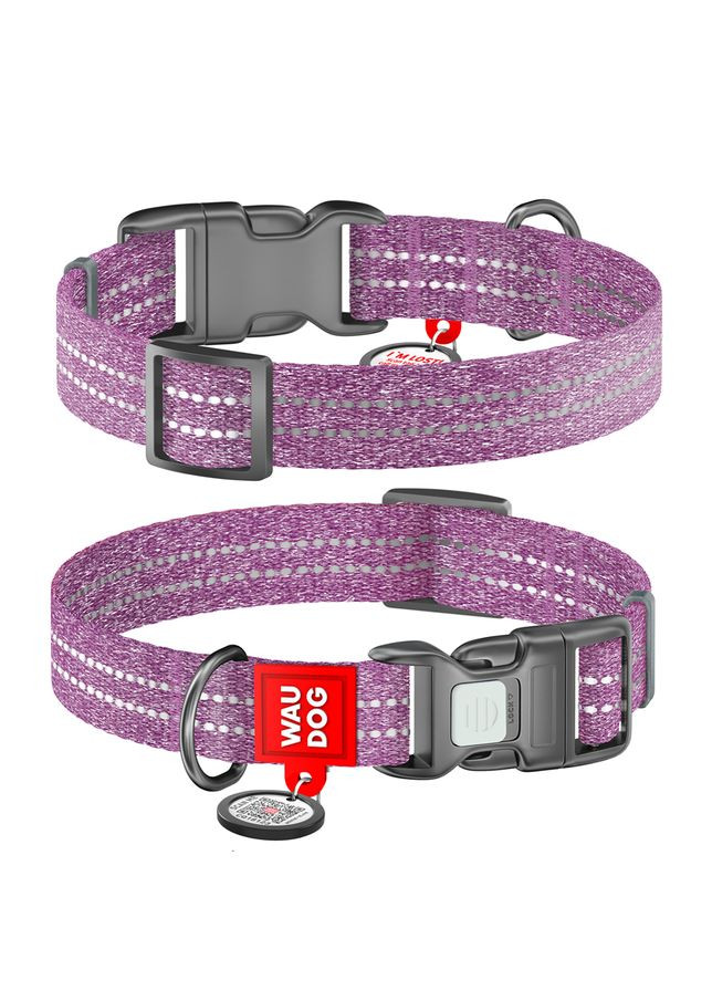 Ошейник Re-cotton с QR паспортом, восстановленный хлопок, пластиковая пряжка (ширина 20 мм, длина 28-40 см), фиолетовый WAUDOG (322002493)