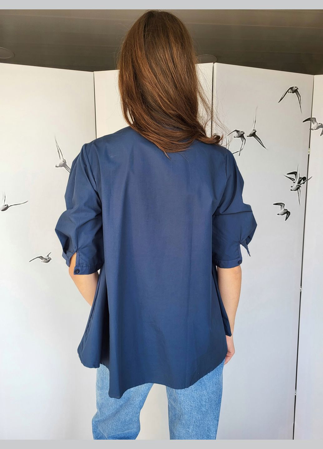Синя жіноча синя блузка вільного крою No Brand