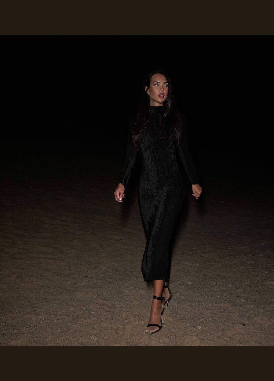 Чорна шикарна чорна сукня максі з якісної тканини:жатка plisse, вечірня довга сукня в одному розмірі s-l No Brand