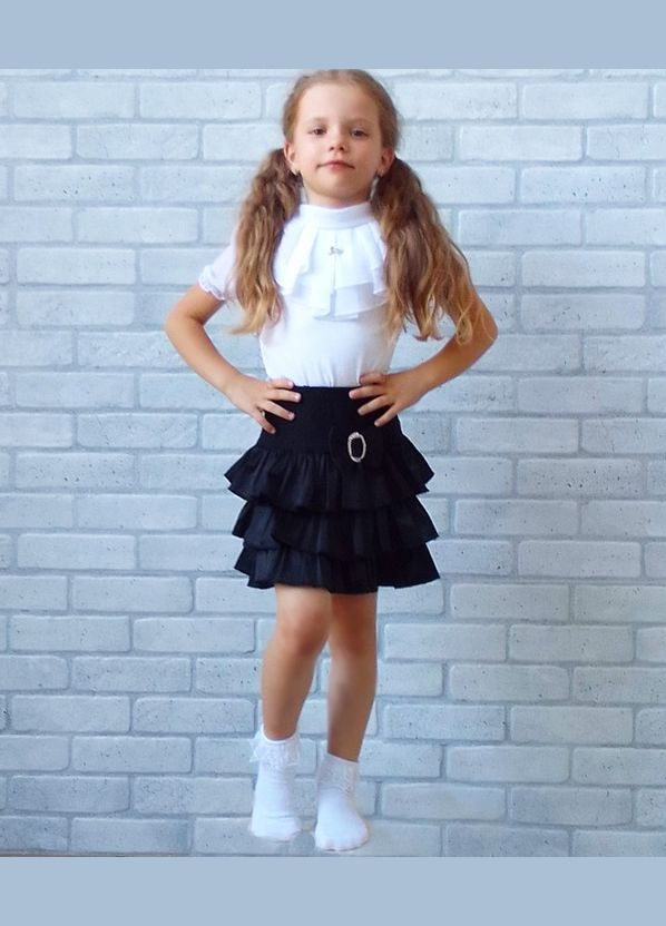 Комбінований демісезонний спідниця дитяча ошатна з воланами шкільна, стрейч віскоза атлас No Brand