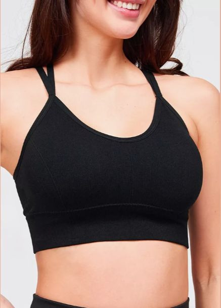 Жіночий спортивний топ ліф в рубчик на тонких перехресних бретелях No Brand (329889550)