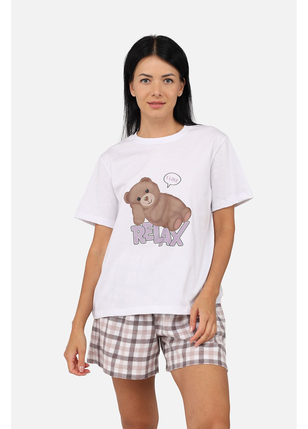 Біла всесезон піжама з шортами жіноча колір білий cb-00282046 Yuki