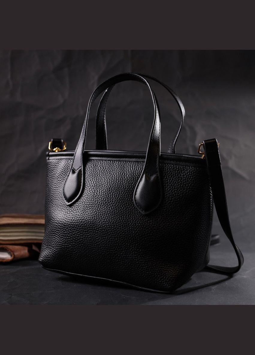 Вместительная сумка с двумя ручками из натуральной кожи черная 22286 Vintage (329196665)
