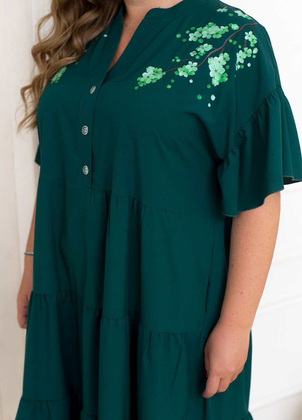 Зелена повсякденний, кежуал сукня міді а-силуету літня на гудзиках дзвін, кльош, а-силует No Brand однотонна