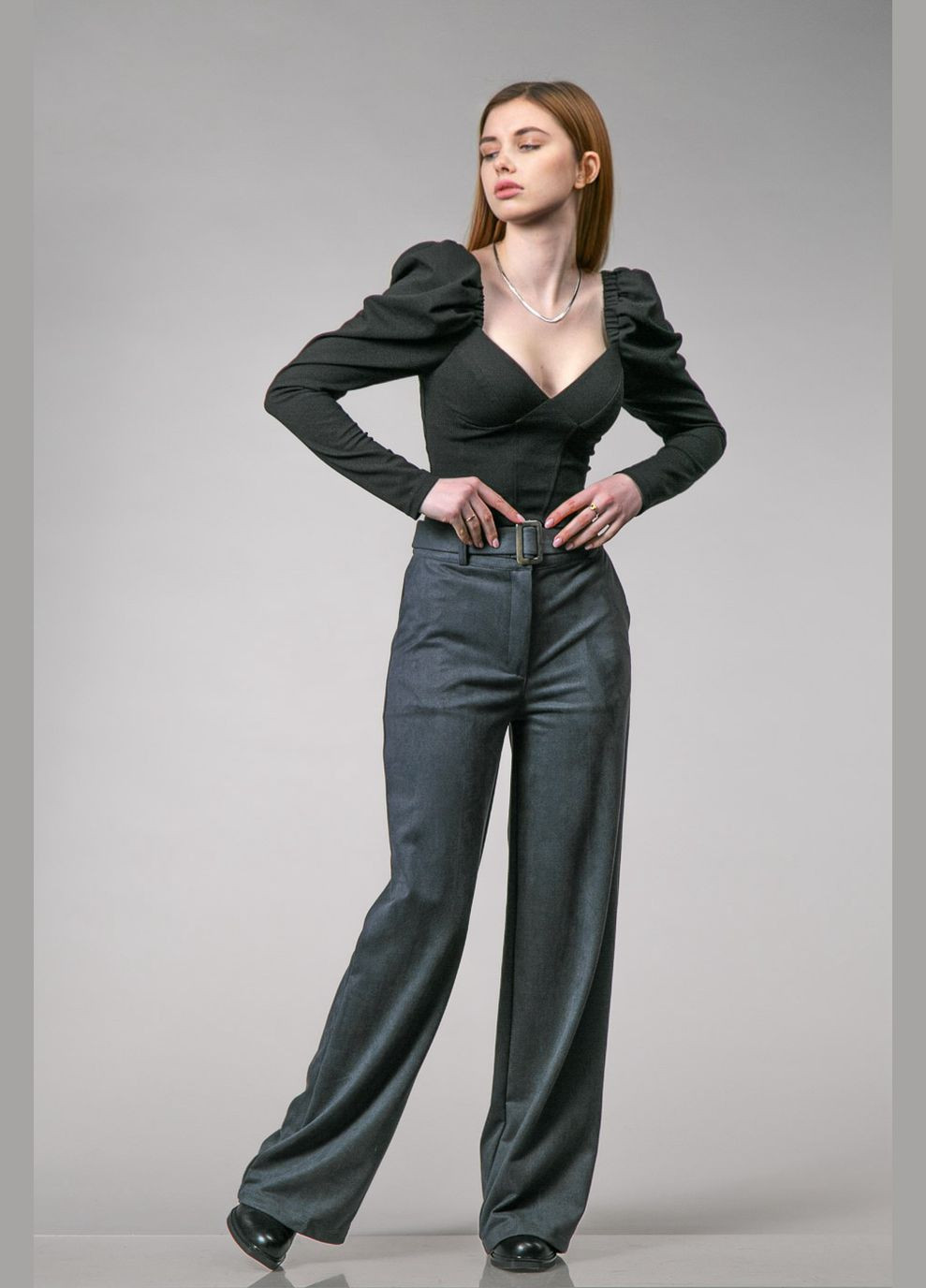 Серые классические, кэжуал демисезонные палаццо брюки CHICLY