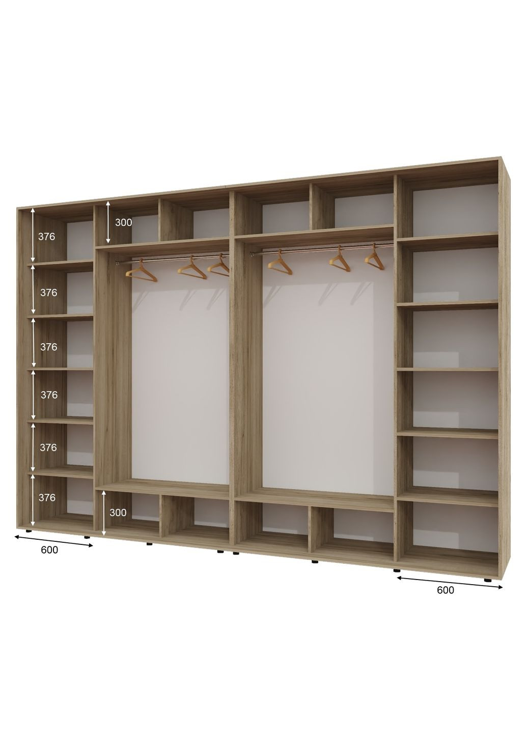 Шафа-купе чотиридверна 350*60*230 см Дуб крафт сірий 4 двері ДСП + Дзеркало + Дзеркало + ДСП ШК-02 Алекса (360474060)