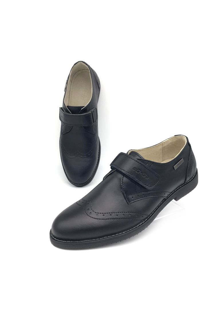 Черные туфли подростковые черные кожаные на липучке. на липучке Fashion