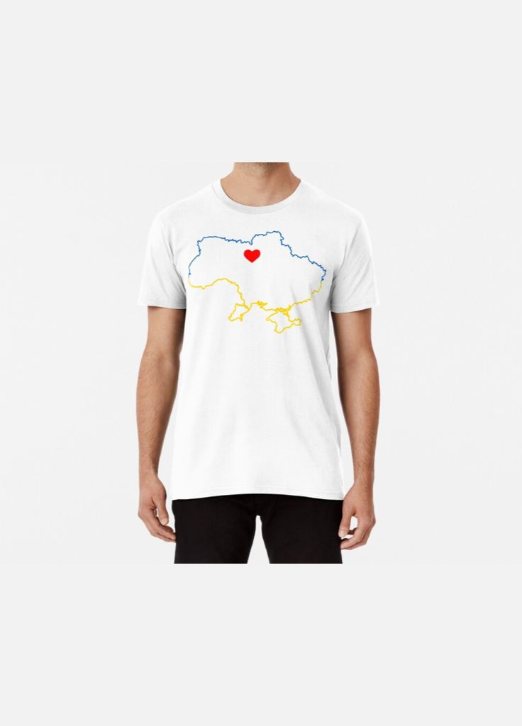 Белая мужская патриотическая футболка с принтом контурная карта украины киев сердце украины Stedman