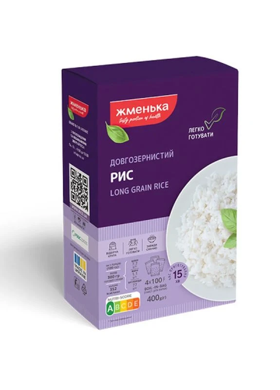 Крупа Рис длиннозерный в пакетиках для варки 4х100 г (4820038700286) Жменька (400395357)