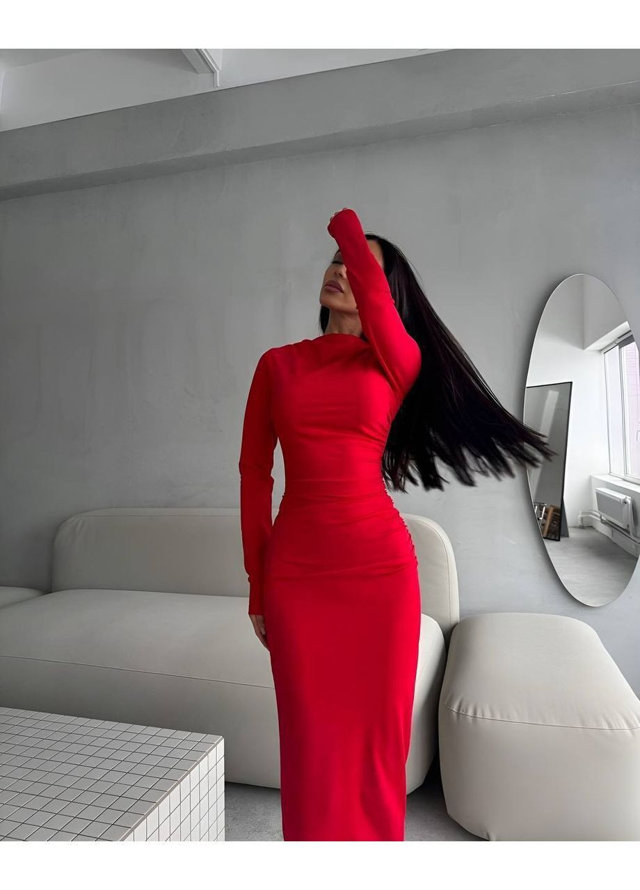 Красное вечернее женское облегающее платье меди MonCher