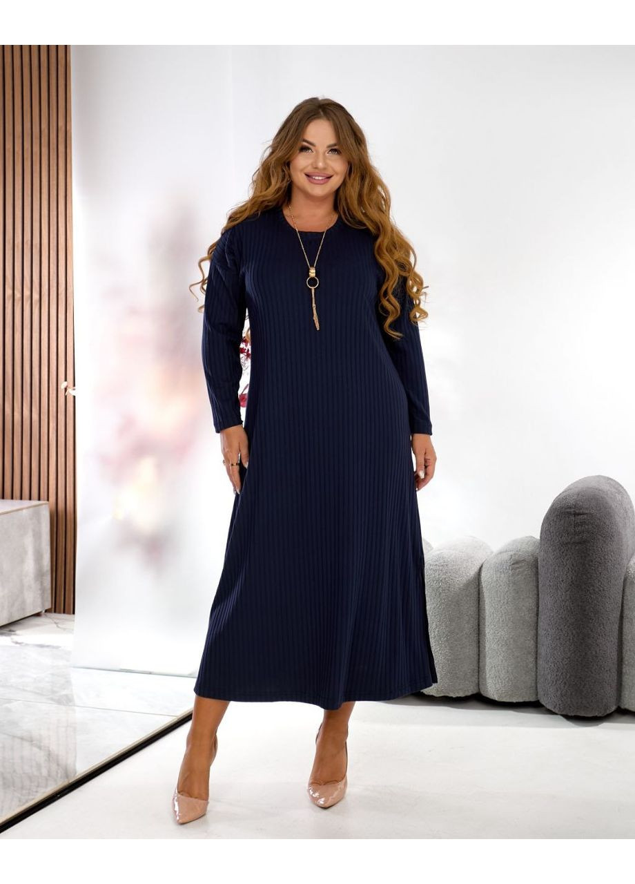 Темно-синее праздничный, повседневный, вечернее, деловое, кэжуал женское платье бохо а-силуэт Style Point однотонное