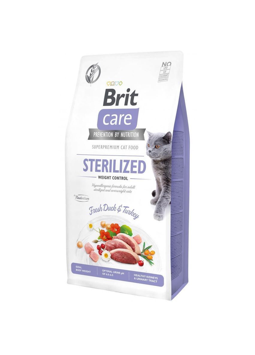 Корм для стерилізованих кішок із зайвою вагою Care Sterilized Weight Control 7 кг, з качкою та індичкою Brit (292114639)