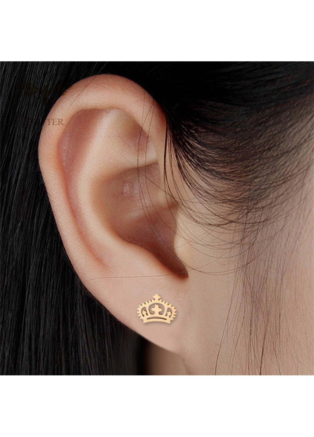 Сережки корона з нержавіючої медичної сталі з позолотою ES-144 No Brand (299330569)