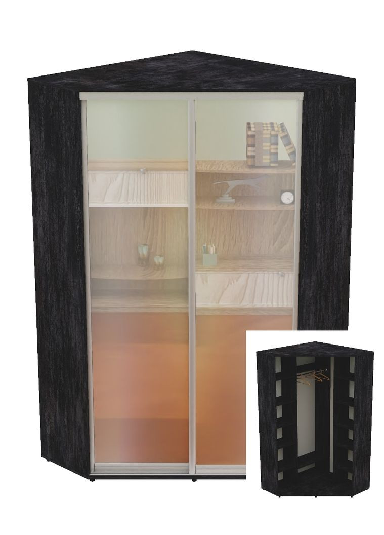 Шкаф-купе двухдверный угловой 130*130*220 Бетон темный 2 двери Зеркало Угол-3 Алекса (360462434)