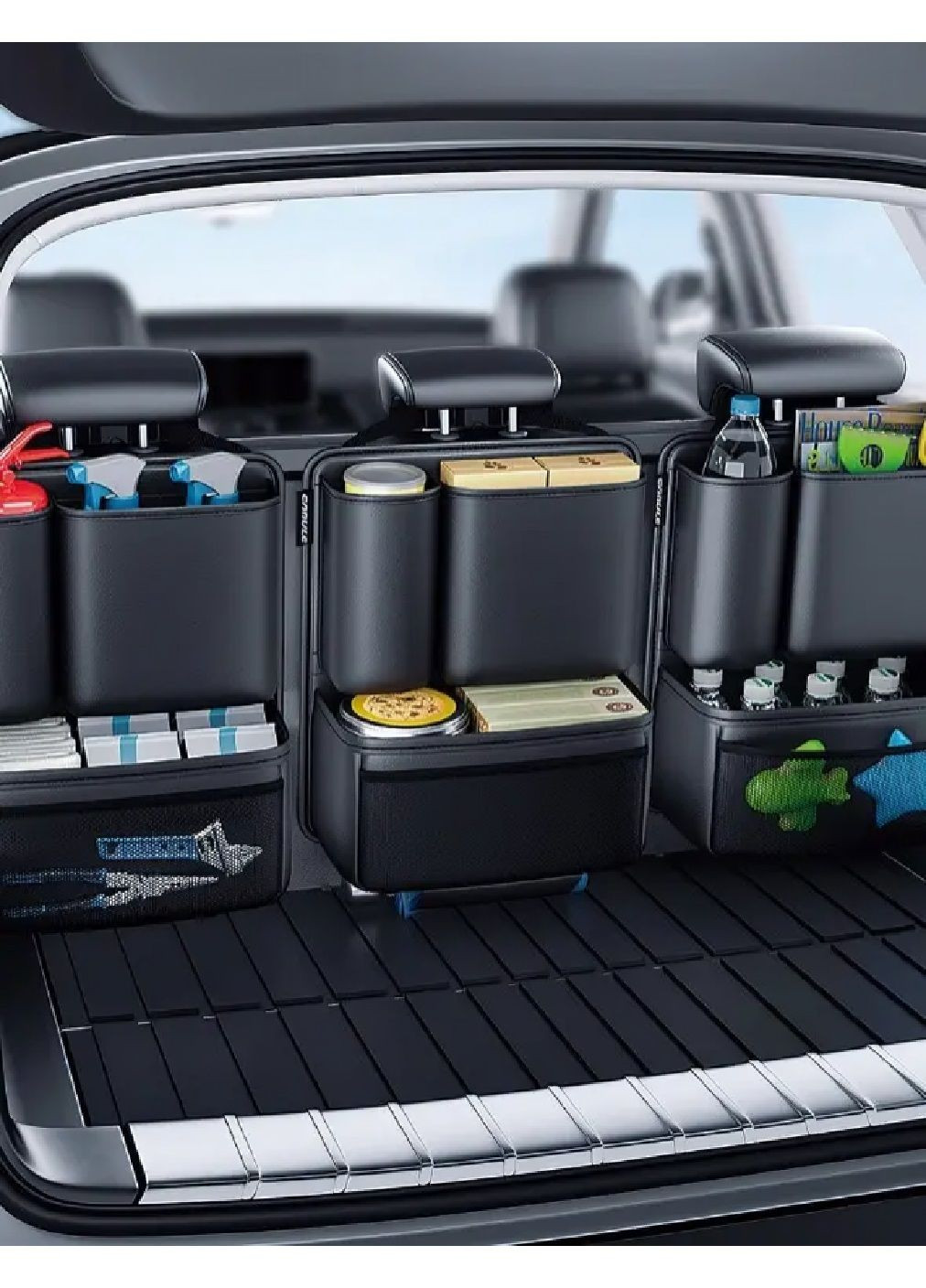 Комплект набор органайзеров на спинку сиденья в багажник машины автомобиля 3 штуки искусственная кожа (480288-Prob) Черный Unbranded (333141108)