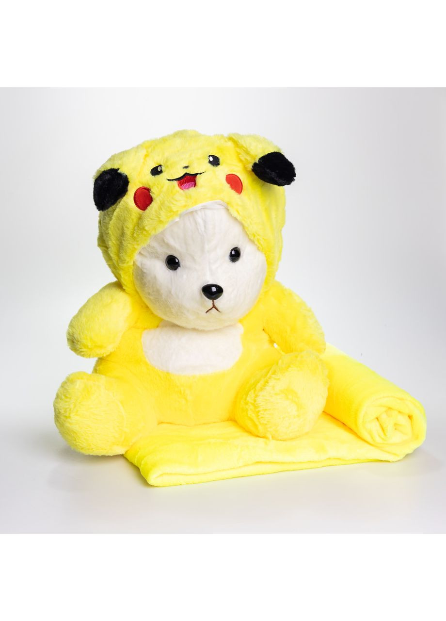 Мягкая игрушка-плед, подушка 3 в 1 Мишка Тедди в костюме Пикачу плед в игрушке 40×35×15 (см) детский плед игрушка 520-2Y Yiwu (370706011)