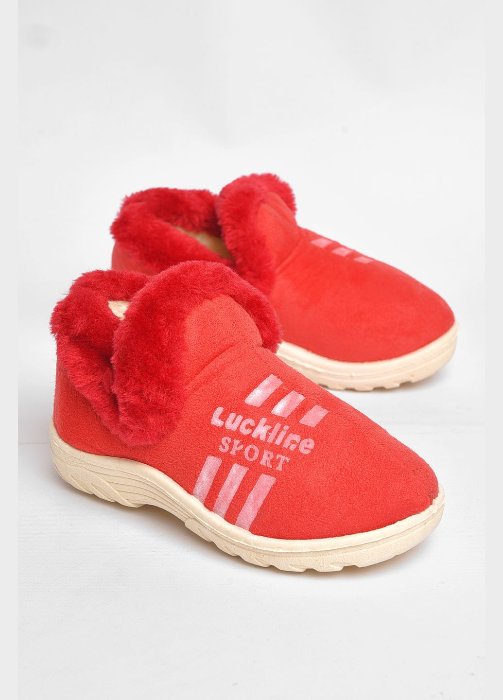Красные тапочки детские чуни красного цвета с мехом Let's Shop