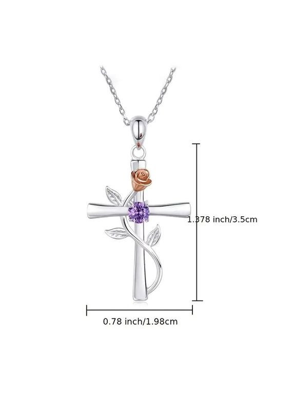 Серебристый женский кулон Крест с розой и синим фианитом 3.5 см на цепочке 45 см AurumLux427 Liresmina Jewelry (317638657)