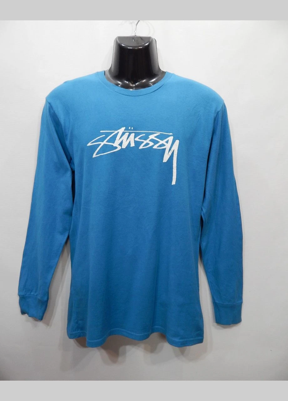 Футболка чоловіча з довгим рукавом р.48 021FMLN Stussy однотонний блакитний повсякденні бавовна