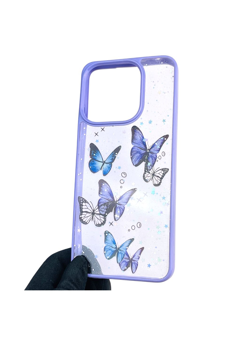 Чохол для Redmi 12C з блискітками з метеликами на сяомі редмі 12с бузковий Xiaomi (366386171)