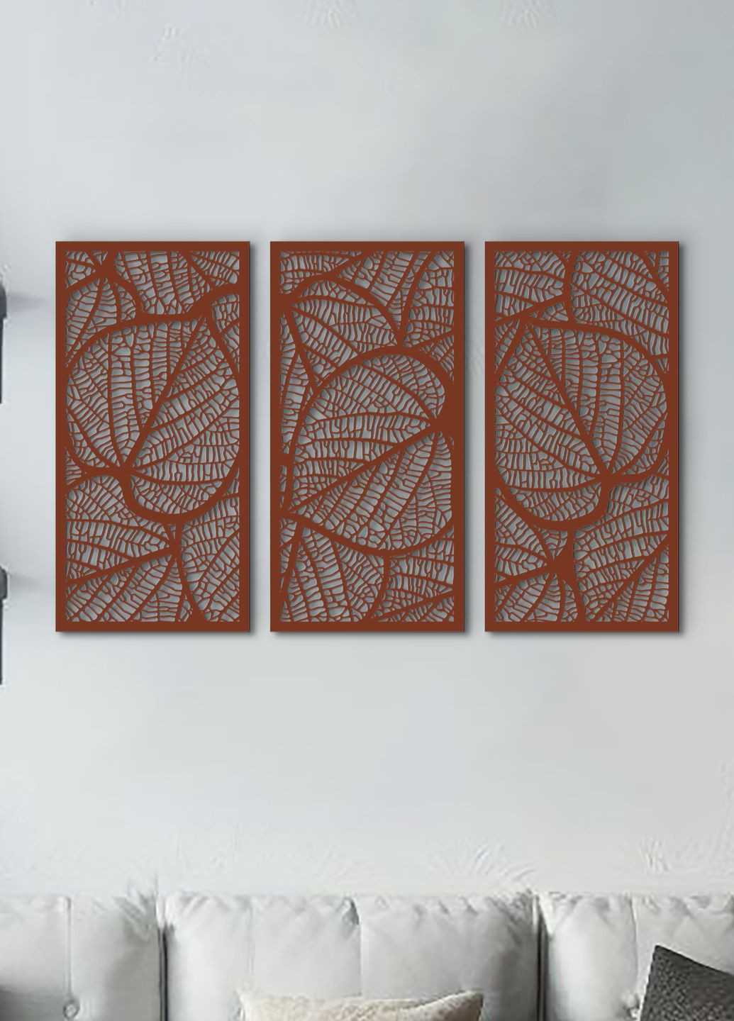 Картина лофт, настінний декор для дому "Листочки картина з трьох частин", декоративне панно 40х65 см Woodyard (292112508)