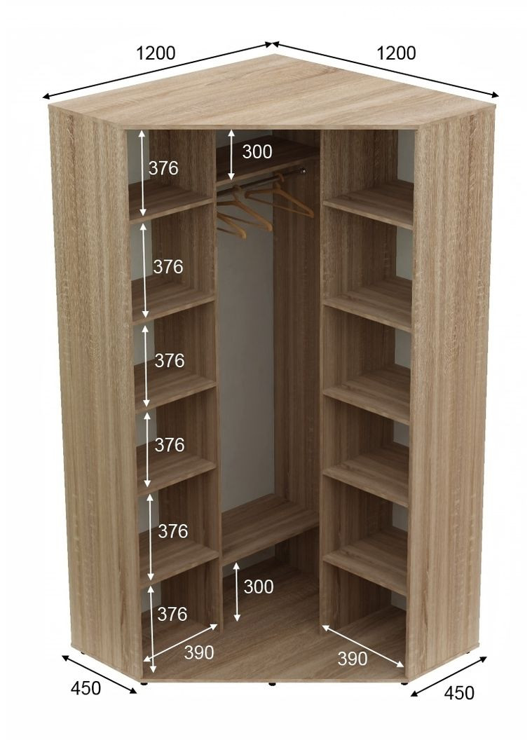 Шкаф-купе двухдверный угловой 120*120*250 см Дуб Сонома ДСП + Зеркало Угол-2 Алекса (360468216)