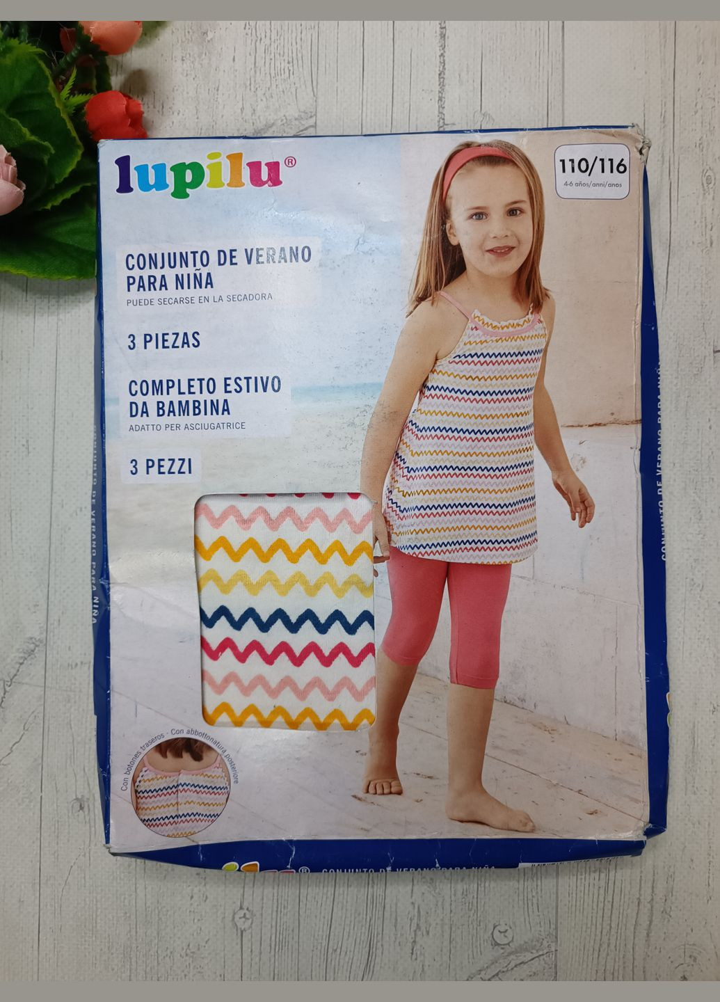 Комбинированный летний летний костюм для девочки с шортами Lupilu