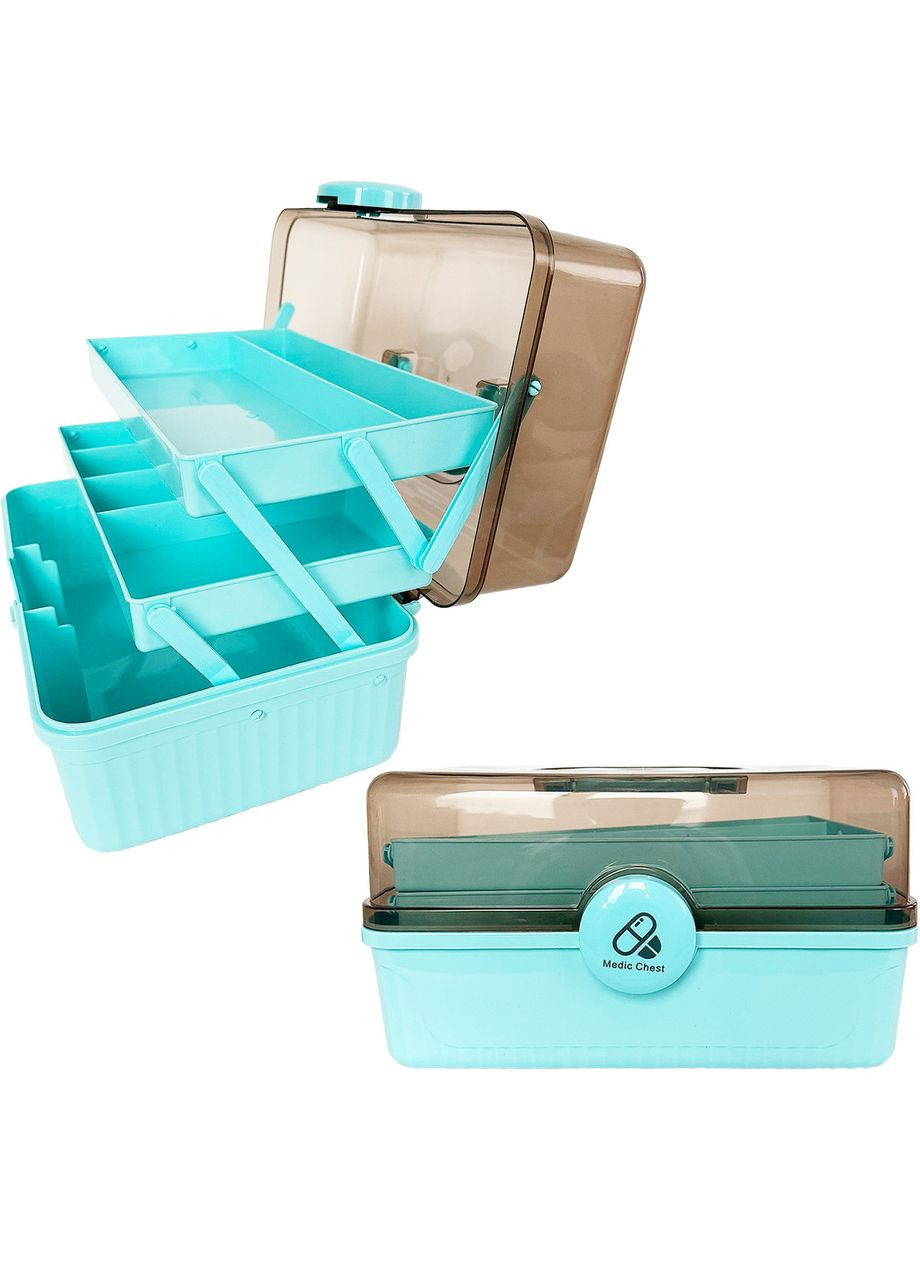 Аптечка органайзер 3 рівні, бокс для зберігання таблеток, контейнер для ліків Blue No Brand (365721734)