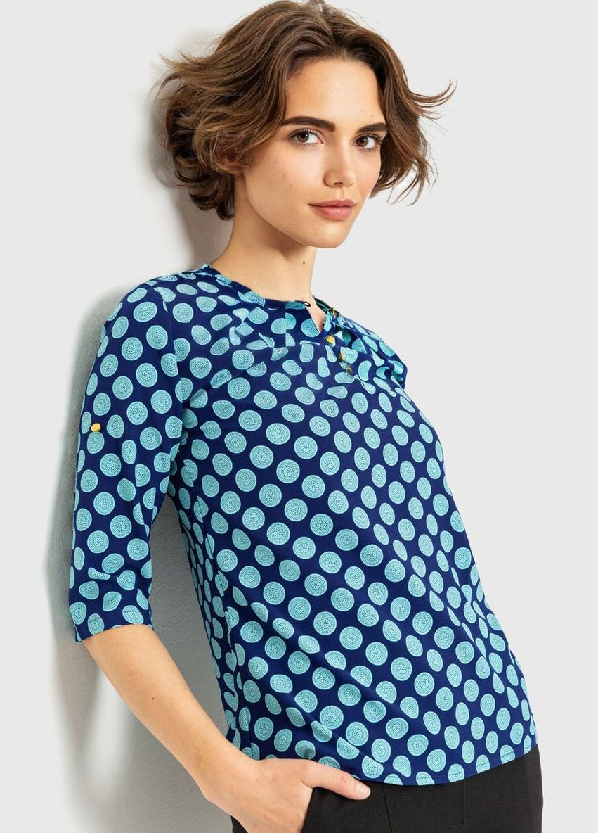 Комбинированная летняя блуза с принтом, цвет сине-зеленый, Ager